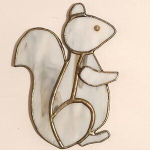 ADORABLE GREY SQUIRREL STAINED GLASS ART